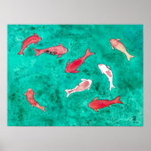 Handgeschilderde Waterverf 8 Koi Fish Poster (Voorkant)