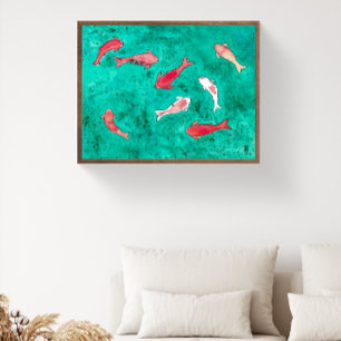Handgeschilderde Waterverf 8 Koi Fish Poster