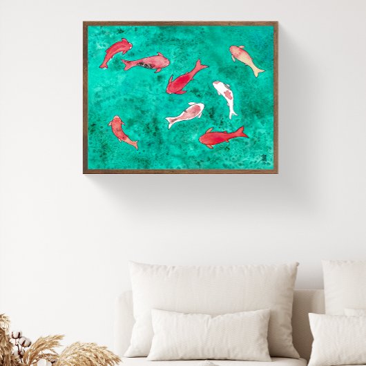 Handgeschilderde Waterverf 8 Koi Fish Poster