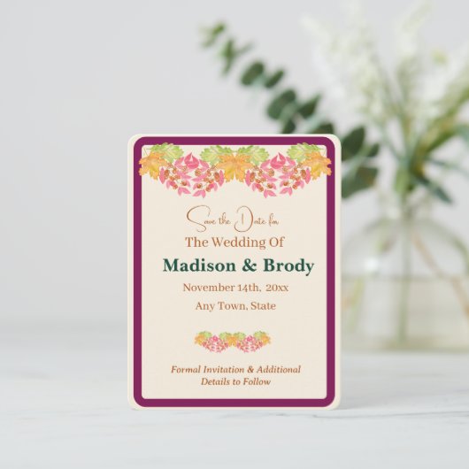 Handgeschilderde Waterverf Bladeren SAVE the DATE (Staand voorkant)