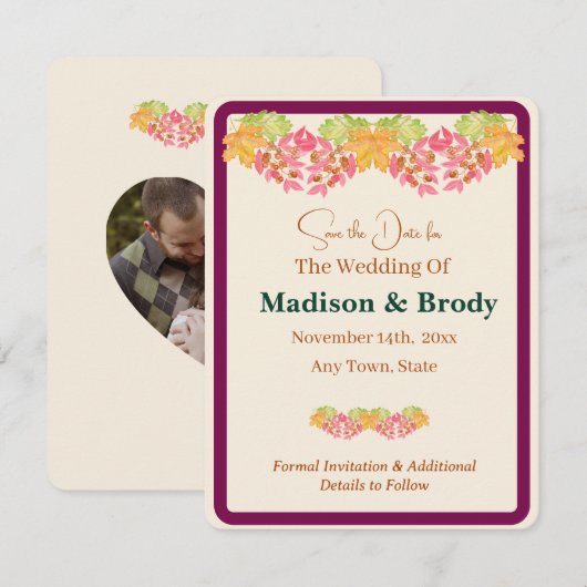 Handgeschilderde Waterverf Bladeren SAVE the DATE  (Voorkant / Achterkant)