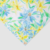 Handgeschilderde Waterverf Blauw Geel Bloemen Tissuepapier (Detail)