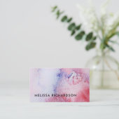 Handgeschilderde waterverf blauw roze spatter spla visitekaartje (Staand voorkant)