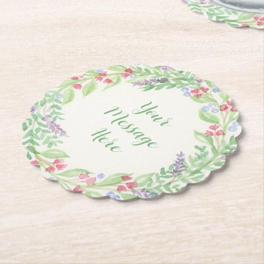 Handgeschilderde Waterverf bloemenkrans Kartonnen Onderzetters (Gekanteld)