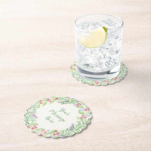 Handgeschilderde Waterverf bloemenkrans Kartonnen Onderzetters (Insitu)