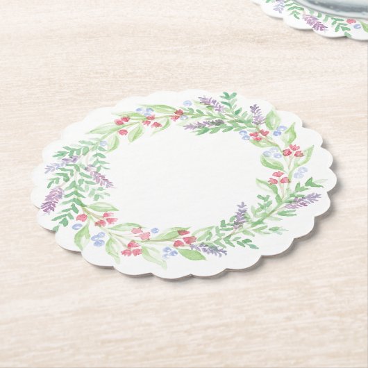 Handgeschilderde Waterverf bloemenkrans Kartonnen Onderzetters (Gekanteld)