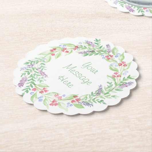 Handgeschilderde Waterverf Bloemenkrans Kartonnen Onderzetters (Gekanteld)