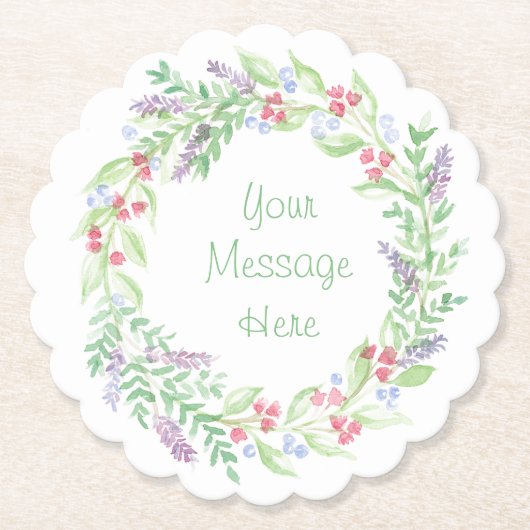 Handgeschilderde Waterverf Bloemenkrans Kartonnen Onderzetters (Voorkant)