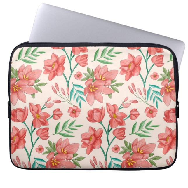 Handgeschilderde Waterverf Bloempatroon-54098 Laptop Sleeve (Voorkant)