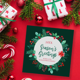 Handgeschilderde Waterverf Botanicals met Holly Feestdagenkaart