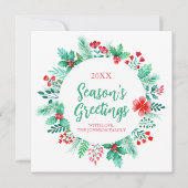 Handgeschilderde Waterverf Botanicals met Holly Feestdagenkaart (Voorkant)