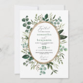Handgeschilderde Waterverf Botanisch groen bruilof Kaart (Voorkant)
