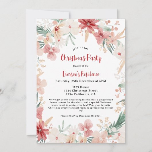 Handgeschilderde Waterverf botanische kerstfeest Kaart (Voorkant)