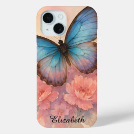 Handgeschilderde Waterverf Dreamy Butterfly Floral iPhone 15 Case