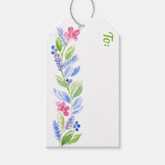 Handgeschilderde Waterverf Floral Garland Gift Lab Cadeaulabel (Voorkant)