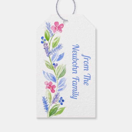 Handgeschilderde Waterverf Floral Garland Gift Lab Cadeaulabel (Achterkant)