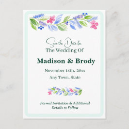 Handgeschilderde Waterverf Floral SAVE THE DATE FO Aankondigingskaart