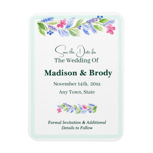 Handgeschilderde Waterverf Floral SAVE THE Date Magneet (Verticaal)