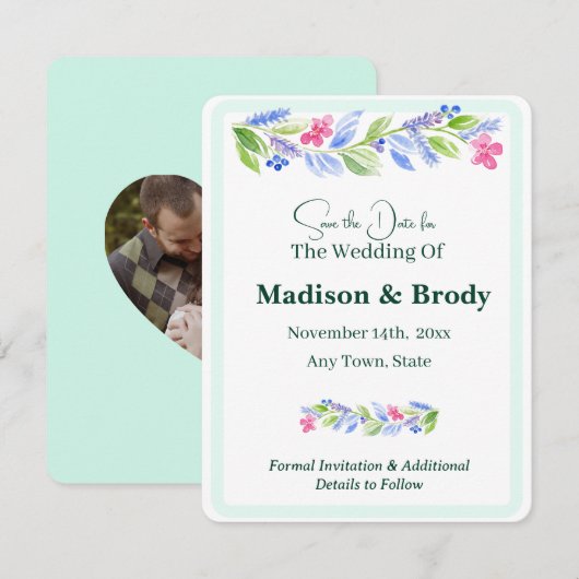 Handgeschilderde Waterverf Flowers SAVE the DATE F (Voorkant / Achterkant)