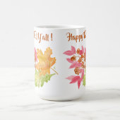 Handgeschilderde Waterverf herfstbladeren + bessen Koffiemok (Center)