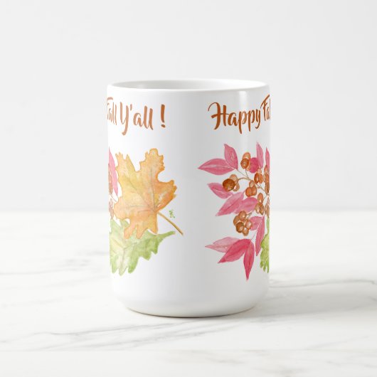 Handgeschilderde Waterverf herfstbladeren + bessen Koffiemok (Center)