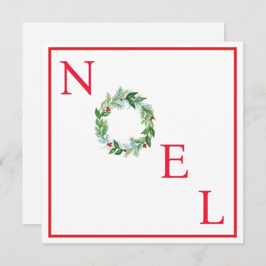 Handgeschilderde waterverf kerstkrans NOEL Feestdagenkaart (Voorkant / Achterkant)