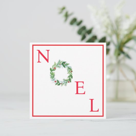 Handgeschilderde waterverf kerstkrans NOEL Feestdagenkaart (Staand voorkant)