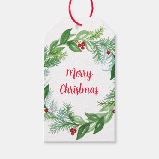 Handgeschilderde Waterverf kerstvakantie Greens Cadeaulabel (Voorkant)