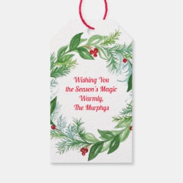 Handgeschilderde Waterverf kerstvakantie krans Cadeaulabel
