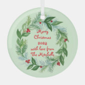 Handgeschilderde Waterverf kerstvakantie krans Glas Ornament (Voorkant)