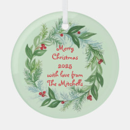 Handgeschilderde Waterverf kerstvakantie krans Glas Ornament