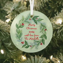 Handgeschilderde Waterverf kerstvakantie krans Glas Ornament