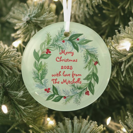 Handgeschilderde Waterverf kerstvakantie krans Glas Ornament (Insitu)