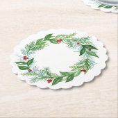 Handgeschilderde Waterverf kerstvakantie krans Kartonnen Onderzetters (Gekanteld)