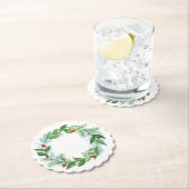 Handgeschilderde Waterverf kerstvakantie krans Kartonnen Onderzetters (Insitu)