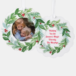 Handgeschilderde Waterverf kerstvakantie krans Ornament Kaart