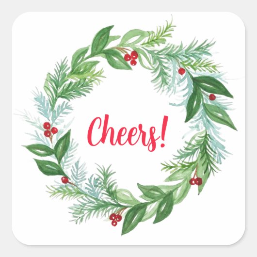 Handgeschilderde Waterverf kerstvakantie krans Vierkante Sticker (Voorkant)