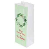 Handgeschilderde Waterverf kerstvakantie krans Wijn Cadeautas (Achterkant Gekanteld)