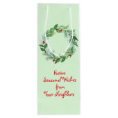 Handgeschilderde Waterverf kerstvakantie krans Wijn Cadeautas (Achterkant)