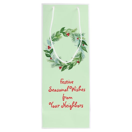 Handgeschilderde Waterverf kerstvakantie krans Wijn Cadeautas (Achterkant)