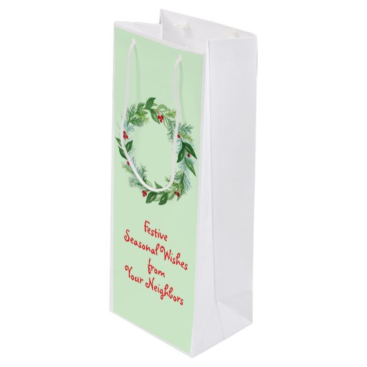 Handgeschilderde Waterverf kerstvakantie krans Wijn Cadeautas (Voorkant Gekanteld)