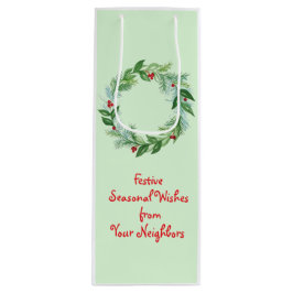 Handgeschilderde Waterverf kerstvakantie krans Wijn Cadeautas