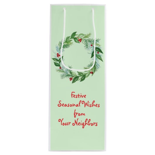 Handgeschilderde Waterverf kerstvakantie krans Wijn Cadeautas (Voorkant)