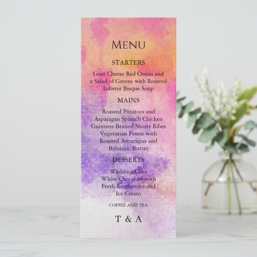Handgeschilderde waterverf Kleurrijk Menu Kaart (Staand voorkant)