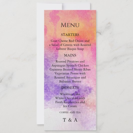 Handgeschilderde waterverf Kleurrijk Menu Kaart (Voorkant)