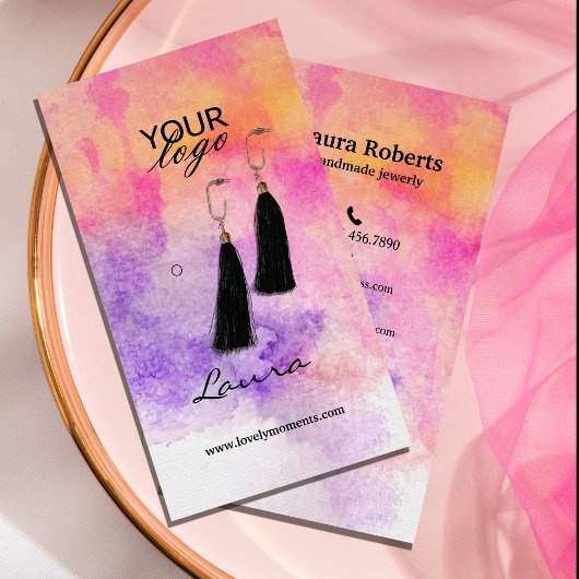 Handgeschilderde waterverf Kleurrijke Oorbel Displ Visitekaartje