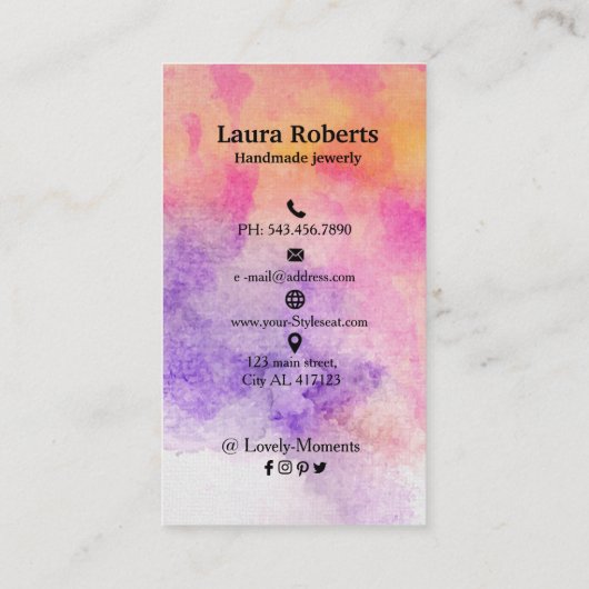 Handgeschilderde waterverf Kleurrijke Oorbel Displ Visitekaartje (Achterkant)