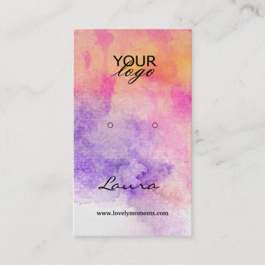 Handgeschilderde waterverf Kleurrijke Oorbel Displ Visitekaartje (Voorkant)