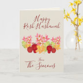 Handgeschilderde Waterverf laat appels Rosh Hashan Kaart (Gele Bloem)