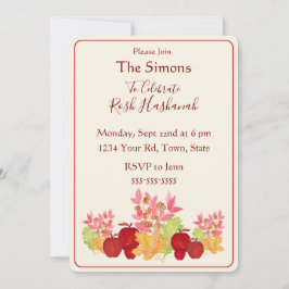 Handgeschilderde Waterverf laat appels Rosh Hashan Kaart